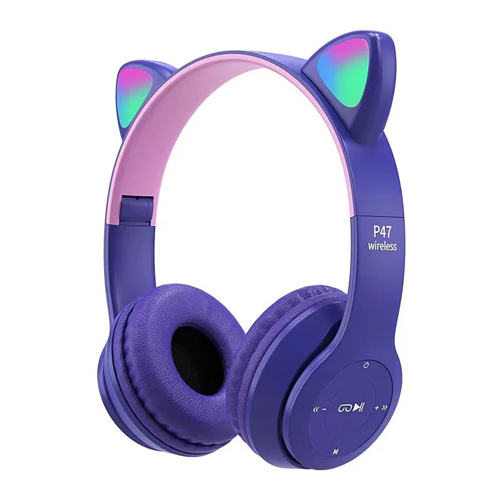 SOONHUA Kids Headphones, Cat Ear Wireless Headphones, LED Light Up Bluetooth over on Ear Purple Headphones for Toddler Boy Girl Teen Children With Microphone, Purple