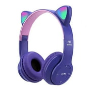 SOONHUA Kids Headphones, Cat Ear Headphones Foldable On-Ear Stereo Wireless Headset with Mic LED Light and Volume Control Support TF Card Aux in Compatible with Smartphones PC Tablet