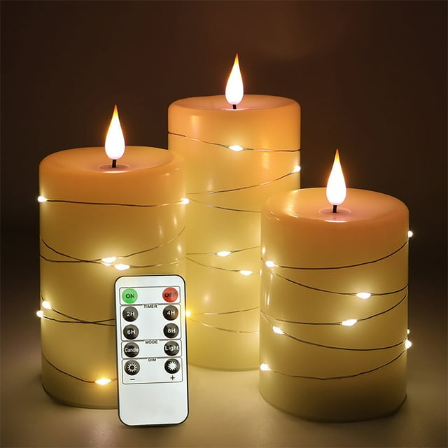 SOONHUA Luminara Flameless Candles Flickering, 3pcs Flickering