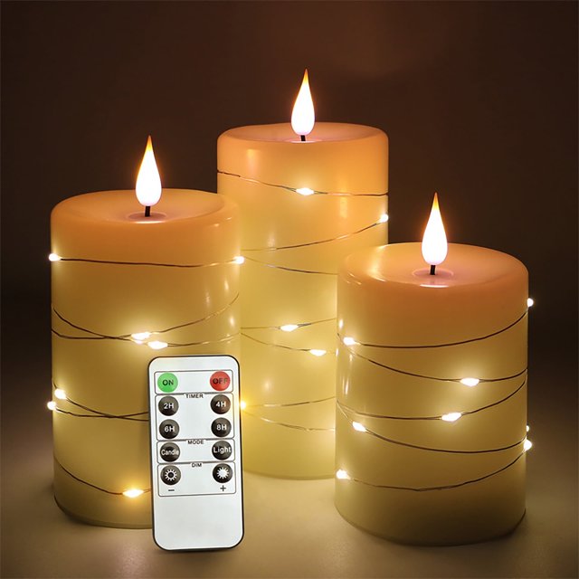 SOONHUA Luminara Flameless LED Pillar Candles, 3pcs Set with Remote
