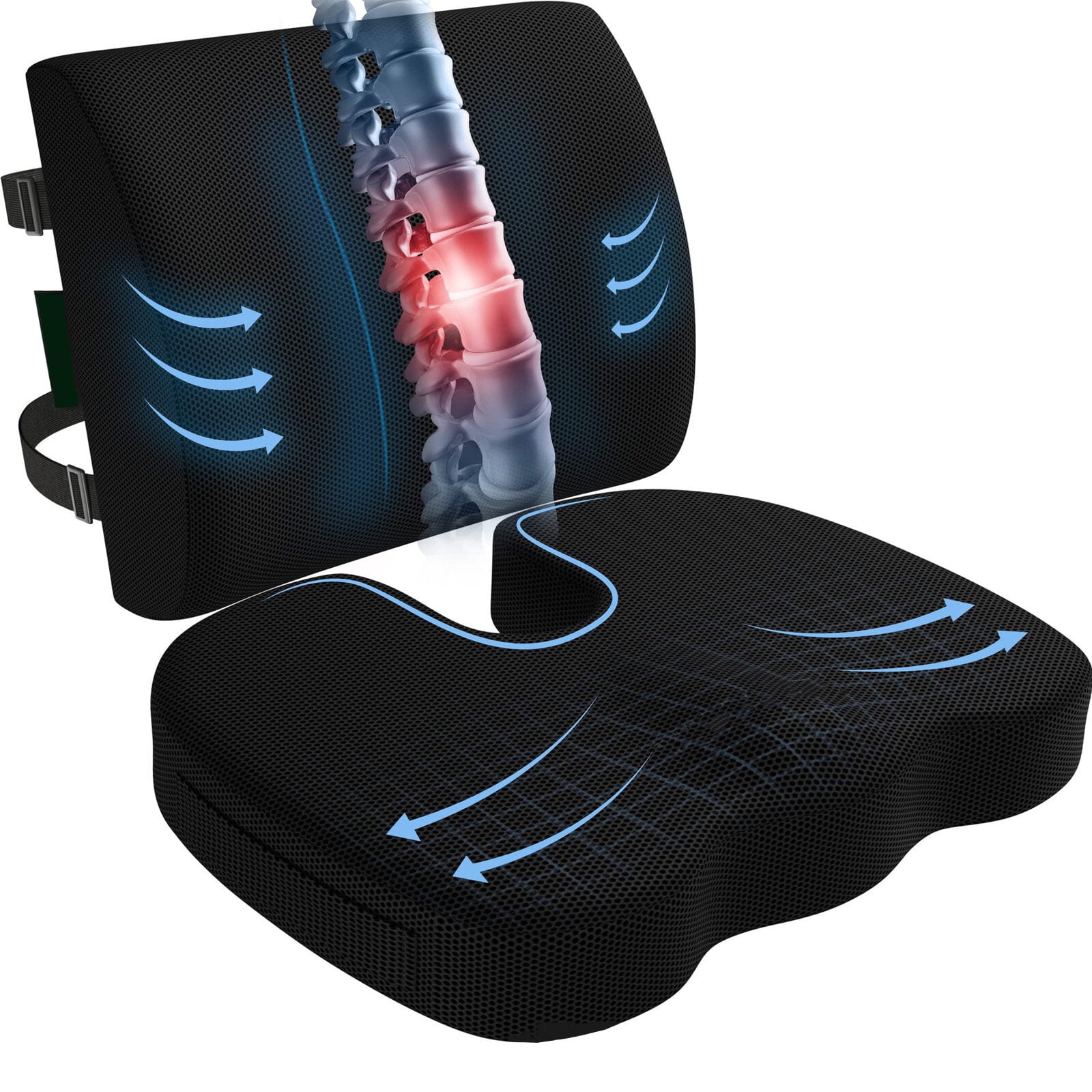 SOONHUA Seat Cushion and Lumbar Support Pillow for Office Chair, Memory