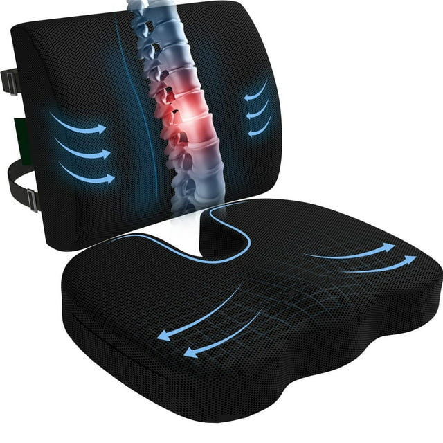 SOONHUA Seat Cushion and Lumbar Support Pillow for Office Chair, Memory