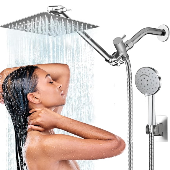 SOONTRANS Rain Shower Head with Handheld Spray Combo, 10" High Pressure Rainfall Handheld Shower, 11'' Angle Adjustable Extension Arm Bathroom