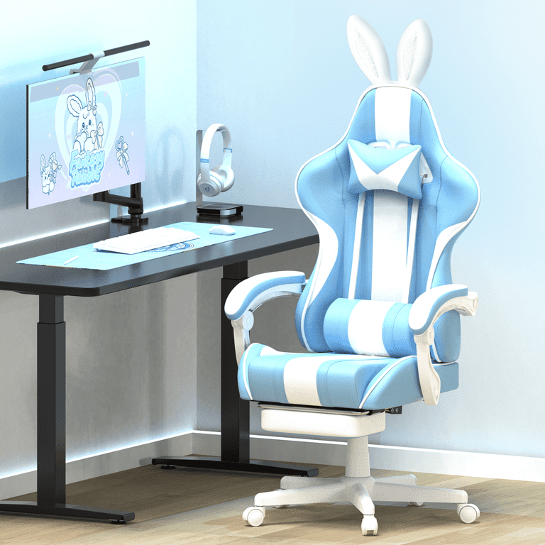 SOONTRANS Blue Gaming Chair, Ergonomic Reclining Chair with