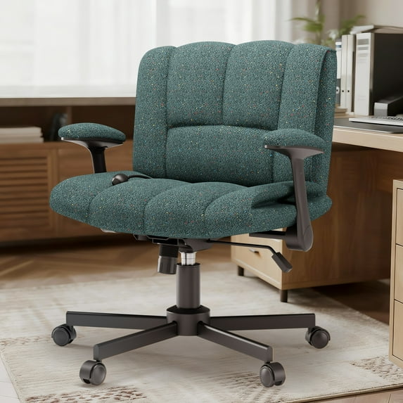 SOONTRANS Criss Cross Chair with Wheels and Arms, Ergonomic Cross Legged Adjustable Swivel Chairs with Thick Cushion, Oversized Wide Seat Office Desk Comfy Chair for Home Office Vanity, Green