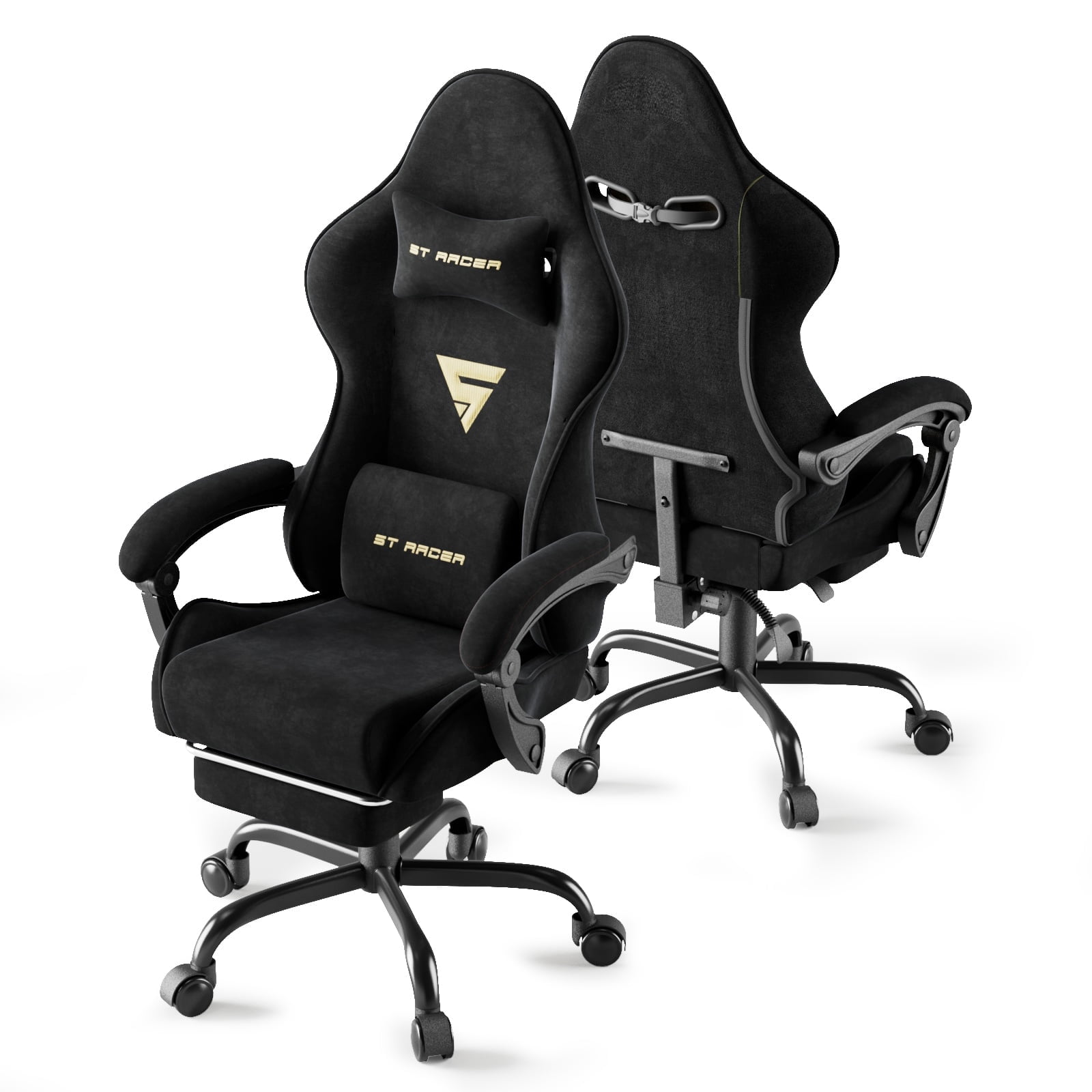 SOONTRANS Ergonomic Gaming Chair with Footrest, Velvet Fabric High Back