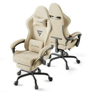 SOONTRANS Ergonomic Gaming Chair for Adult, Velvet Fabric High Back Gamer Game Chair with Footrest, Comfortable Computer Office Chair with Massage Lumbar Cushion, Reclining Video Desk Chair, Beige