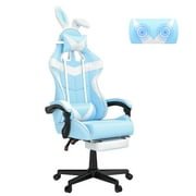SOONTRANS Gaming Chair for Adult , High Back Game Gamer Chair with Massage Lumbar Pillow & Headrest, Office Chairs with Bunny Ear for Boy Girl, Blue