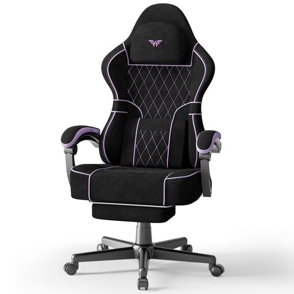 SOONTRANS Gaming Chair for Adults, Velvet Fabric High Back Comfortable Video Game Chair with Footrest and Massage Lumbar Cushion, Racing Computer Desk Chair, Ergonomic Gamer Chair, Black/Grey