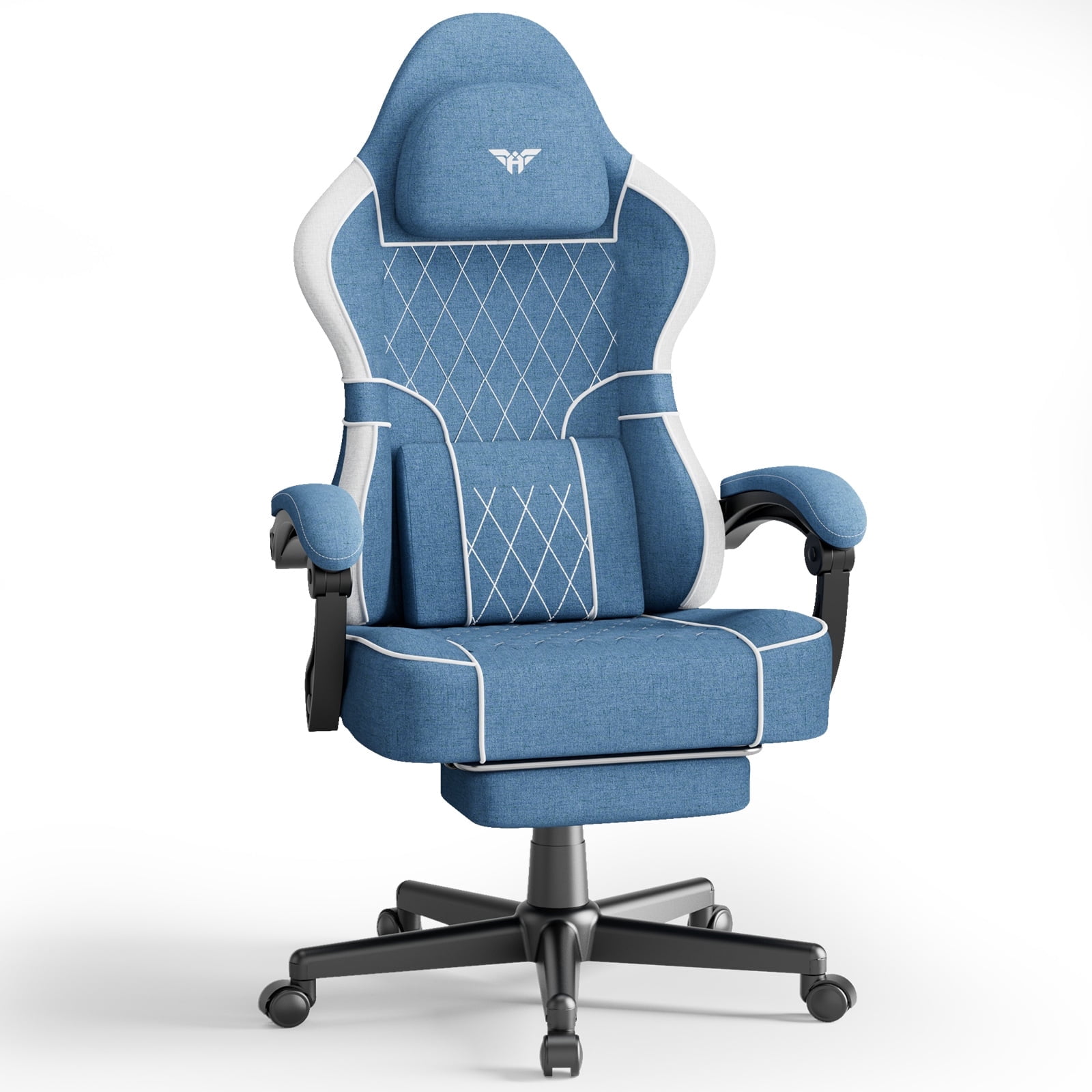 SOONTRANS Gaming Chair for Adult, Linen Fabric Racing Office Computer Desk Chair, Ergonomic Gamer Chair for Adult, High Back Comfortable Video Game Chair with Footrest Massage Lumbar Cushion, Blue