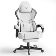 SOONTRANS Gaming Chair for Adult, Linen Fabric Racing Office Computer Desk Chair, Ergonomic Gamer Chair for Adult, High Back Comfortable Video Game Chair with Footrest Massage Lumbar Cushion, White