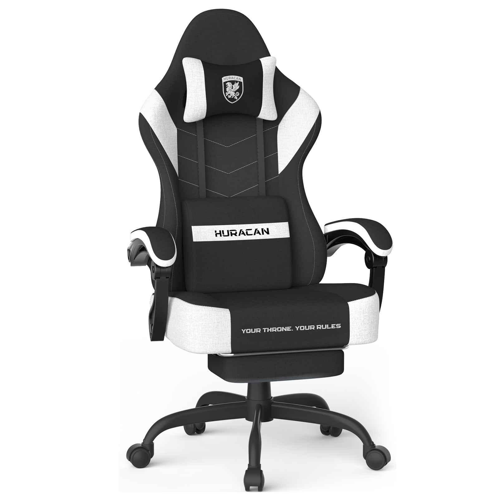 SOONTRANS Gaming Chair for Adults, Ergonomic Linen Fabric Computer Chair with Massage Lumbar Pillow, Gamer Game Chair with Adjustable Headrest, Comfortable Office Chair for Home, Black