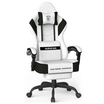 SOONTRANS Gaming Chair for Adults, Ergonomic Linen Fabric Computer Chair with Massage Lumbar Pillow, Gamer Game Chair with Adjustable Headrest, Comfortable Office Chair for Home, White