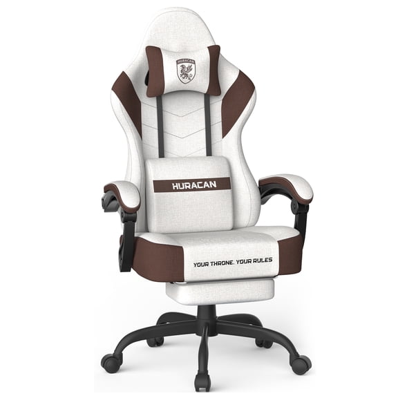SOONTRANS Gaming Chair for Adults, Ergonomic Linen Fabric Computer Chair with Massage Lumbar Pillow, Gamer Game Chair with Adjustable Headrest, Comfortable Office Chair for Home, Beige and Brown