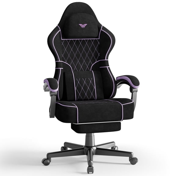 SOONTRANS Gaming Chair for Adults, Velvet Fabric High Back Comfortable Video Game Chair with Footrest Massage Lumbar Cushion, Racing Office Computer Desk Chair, Ergonomic Gamer Chair, Black/Purple