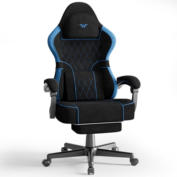 SOONTRANS Gaming Chair for Adults, Velvet Fabric High Back Comfortable Video Game Chair with Footrest and Massage Lumbar Cushion, Racing Office Computer Desk Chair, Ergonomic Gamer Chair, Black/Blue