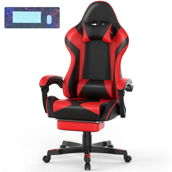 SOONTRANS Gaming Chair, High Back PU Leather Gamer Chair Game with Massage & Footrest, Reclining Ergonomic Computer Office Chair for Adults, Racing Style Video Game Chair, Red