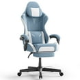 thumbnail image 1 of SOONTRANS Gaming Chair for Adults, Leather Office Chair with Footrest & Massage Lumbar Support, High Back Gamer Game Chairs, Blue/White, 1 of 9