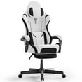 thumbnail image 1 of SOONTRANS Gaming Chair for Adults, Leather Office Chair with Footrest & Massage Lumbar Support, High Back Gamer Game Chairs, White/Black, 1 of 8