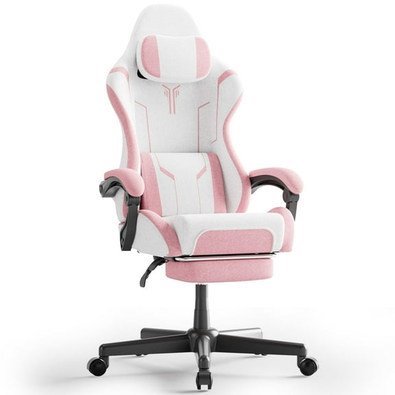 SOONTRANS Gaming Chair for Adults, Leather Office Chair with Footrest & Massage Lumbar Support, High Back Gamer Game Chairs, White/Pink