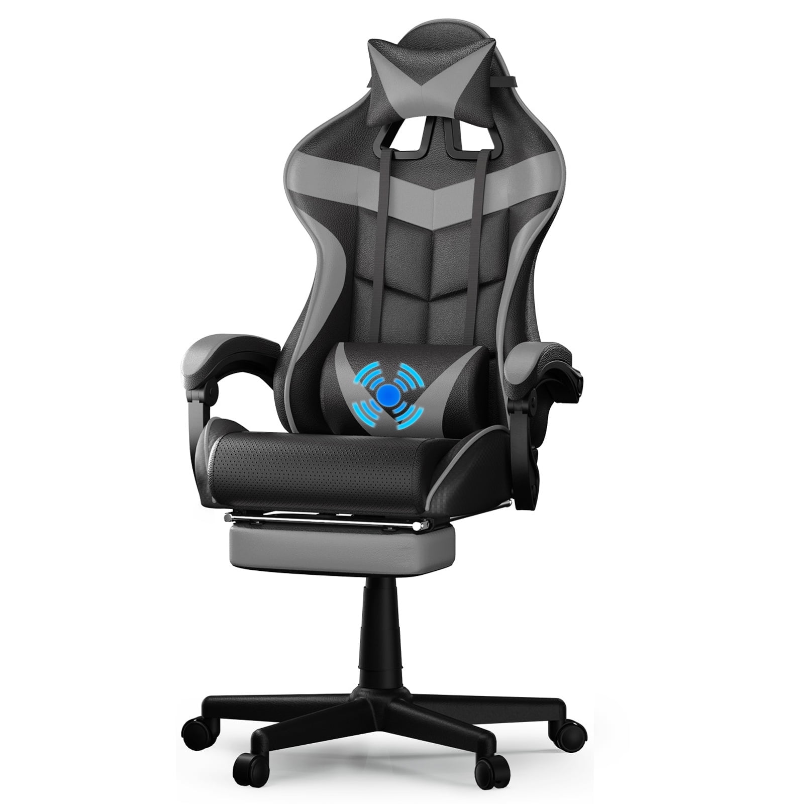 SOONTRANS Gaming Chair with Footrest, Ergonomic Game Gamer Chair with Lumbar Support & Headrest, Recliner Leather Computer Chairs