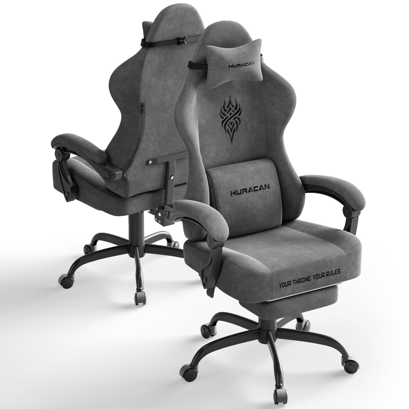 SOONTRANS Grey Gaming Chair for Adult, Velvet Fabric Ergonomic Comfortable Video Gamer Chair with Footrest, Reclining Office Computer Desk Game Chairs with Massage Lumbar Cushion, Headrest