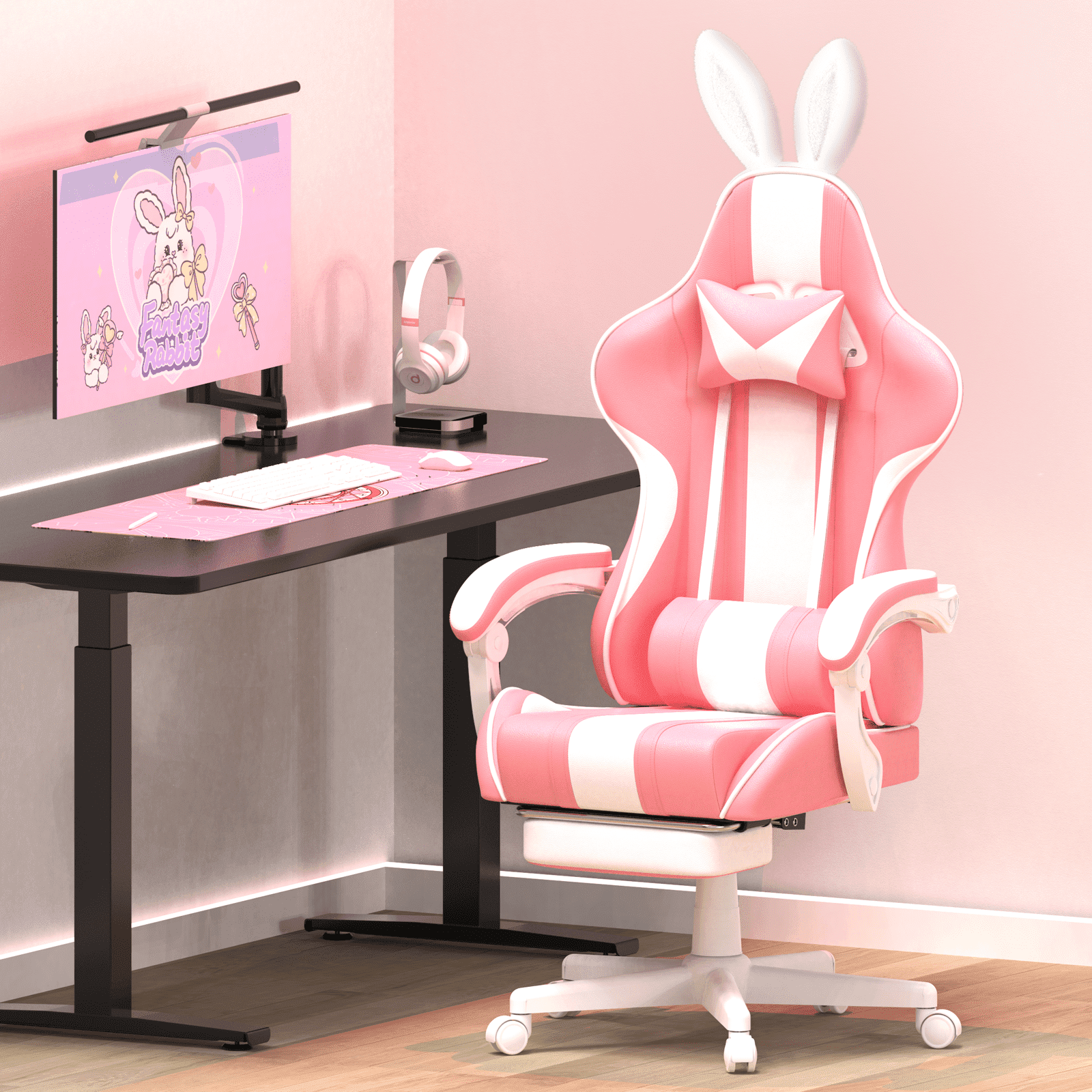 White Gaming Chair Ferghana Bunny Ears Gaming Chair Pink