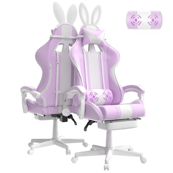 SOONTRANS Purple Gaming Chair, High Back Gamer Chair with Footrest for Adult Girl, Reclining Adjustable Game Office Chairs Massage Pillows