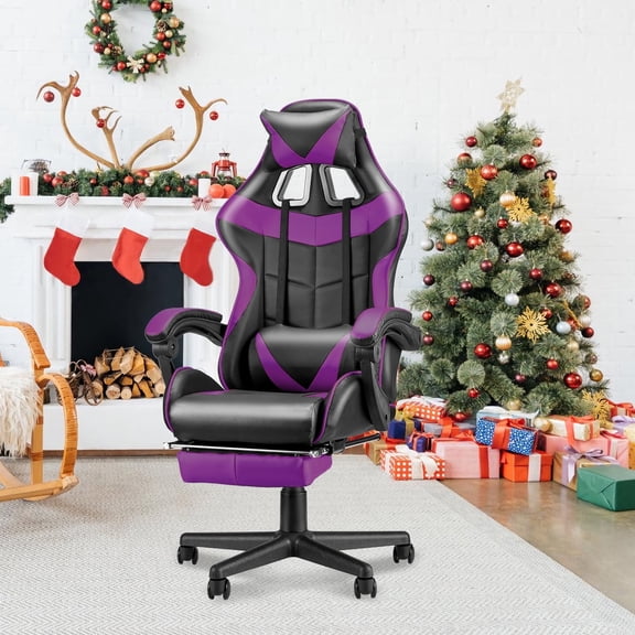 SOONTRANS Purple Gaming Chair with Footrest, High Back Gamer Chair with Massage Lumbar Pillow, Gamer Computer Desk Chair (Purple)