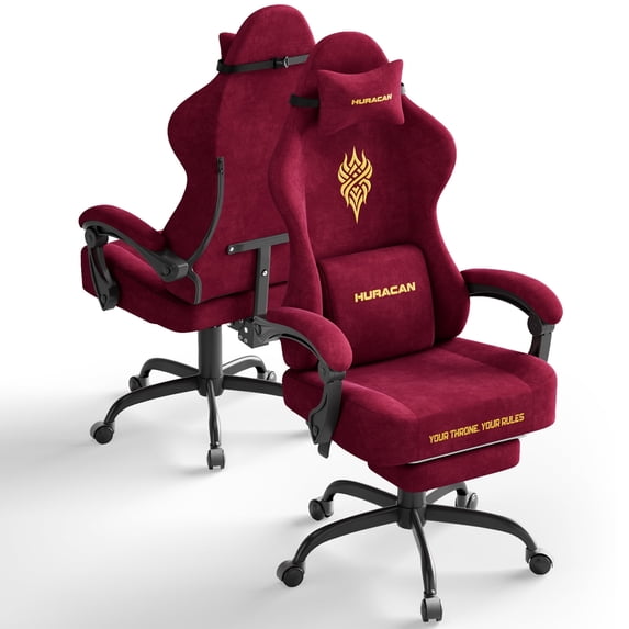 SOONTRANS Red Gaming Chair for Adult, Velvet Fabric Ergonomic Comfortable Video Gamer Chair with Footrest, Reclining Office Computer Desk Game Chairs with Massage Lumbar Cushion, Headrest