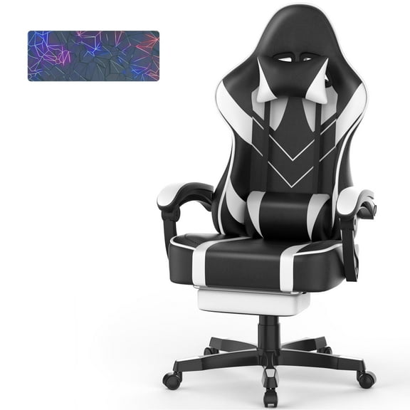 SOONTRANS White Gaming Chair for Adults, Ergonomic Computer Office Chair with Footrest and Wider Seat Cushion, Reclining PU Leather Gamer Gamer Chair, High Back Video Game Chair