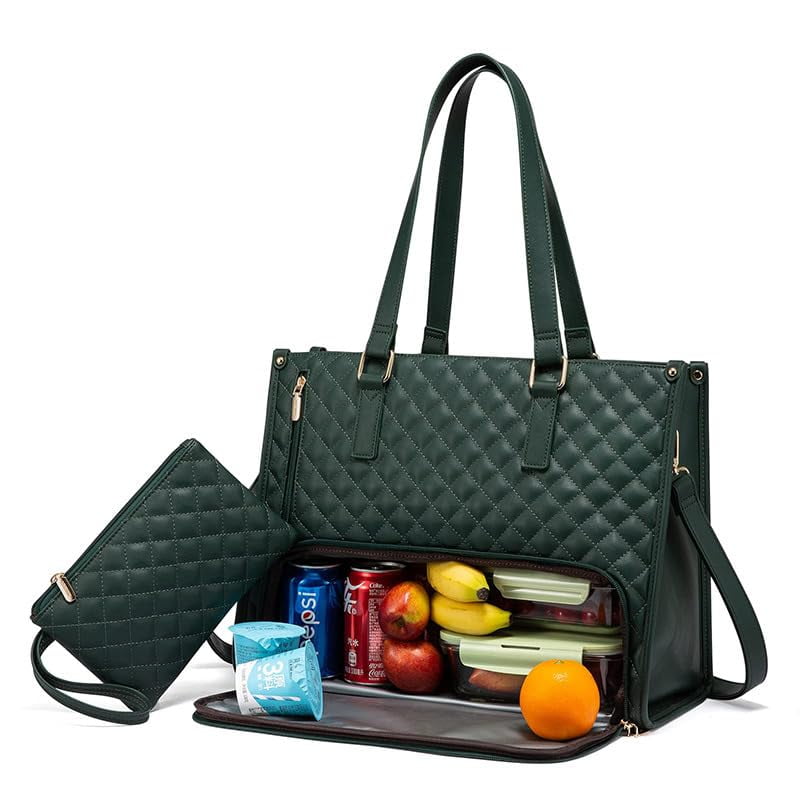 Générique 2 In 1 Tote Bag Lunch Bag Combo, Lunch Tote Bag for Women, Laptop Bag with Lunch Compartment, 15.6 Inch Tote Bag with Lunch Compartment (Black