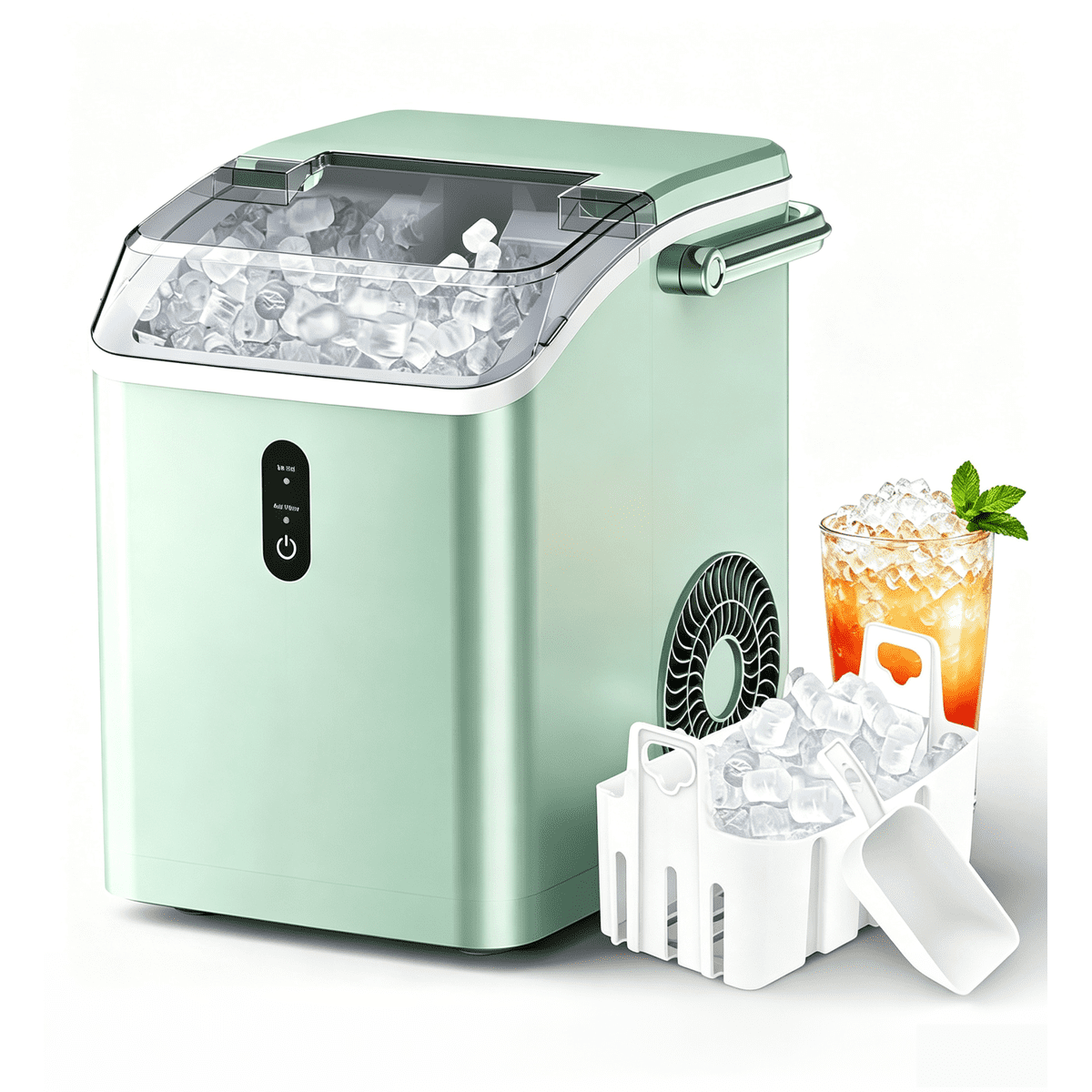 SOOPYK 35lbs/24H Nugget Ice Maker Countertop with Self-Cleaning,Portable Pebble Crushed Soft Chewable Ice Maker Machine , Green