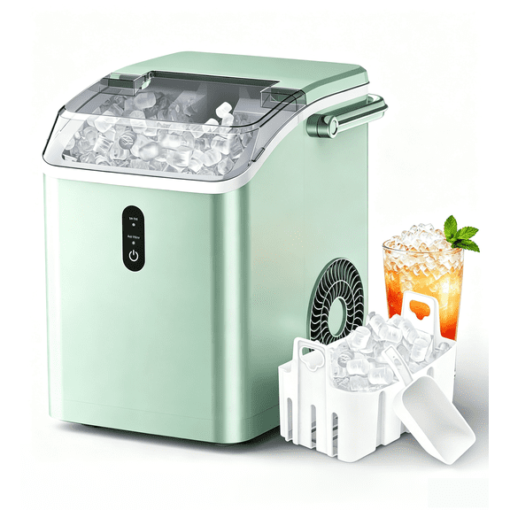 SOOPYK 35lbs/24H Nugget Ice Maker Countertop with Self-Cleaning,Portable Pebble Crushed Soft Chewable Ice Maker Machine , Green