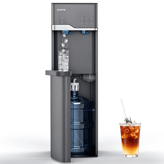 SOOPYK 4 in 1 Self Cleaning Water Dispenser with Ice Maker Bottom Load for 5 Gallon,22lbs Ice/24H,3-Temp(Hot/Room/Cold),Child Safety Lock,for Home/Office