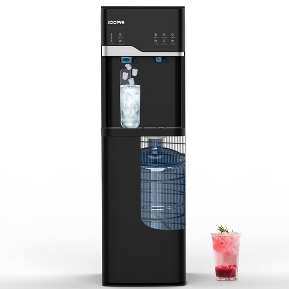 SOOPYK 4 in 1 Self Cleaning Water Dispenser with Ice Maker Bottom Load for 5 Gallon,22lbs Ice/24H,3-Temp(Hot/Room/ColdChild Safety Lock,for Home/Office