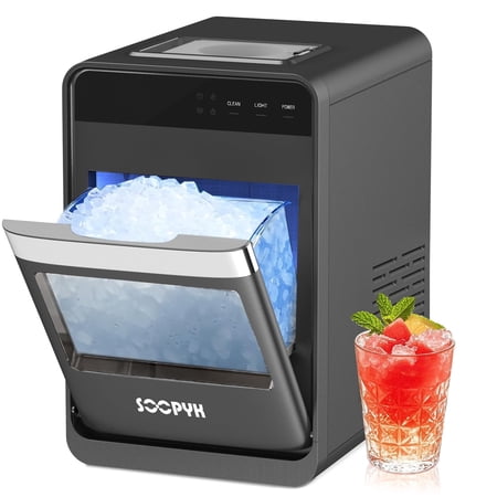 SOOPYK Self-Cleaning Nugget Ice Maker Countertop,34LBS/24H Ice Machine, Portable Soft Chewable Sonic Ice Maker, Fast Ice in 8 Mins, Ice Basket & Night Light for Home,Kitchen&Office