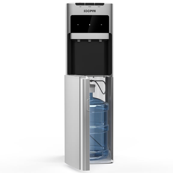SOOPYK Self Cleaning Bottom Load Water Cooler Dispenser for 3-5 Gallon ,Hot/Cold/Room Water, Child Lock, Silver,for Home&Office