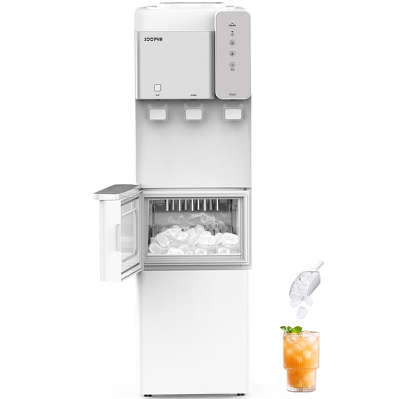 SOOPYK Top Load Water Dispenser with Ice Maker for 5 Gallon,3 Temp, 27 lbs Ice/24H,t,Child Safety Lock,Night Ligh,White