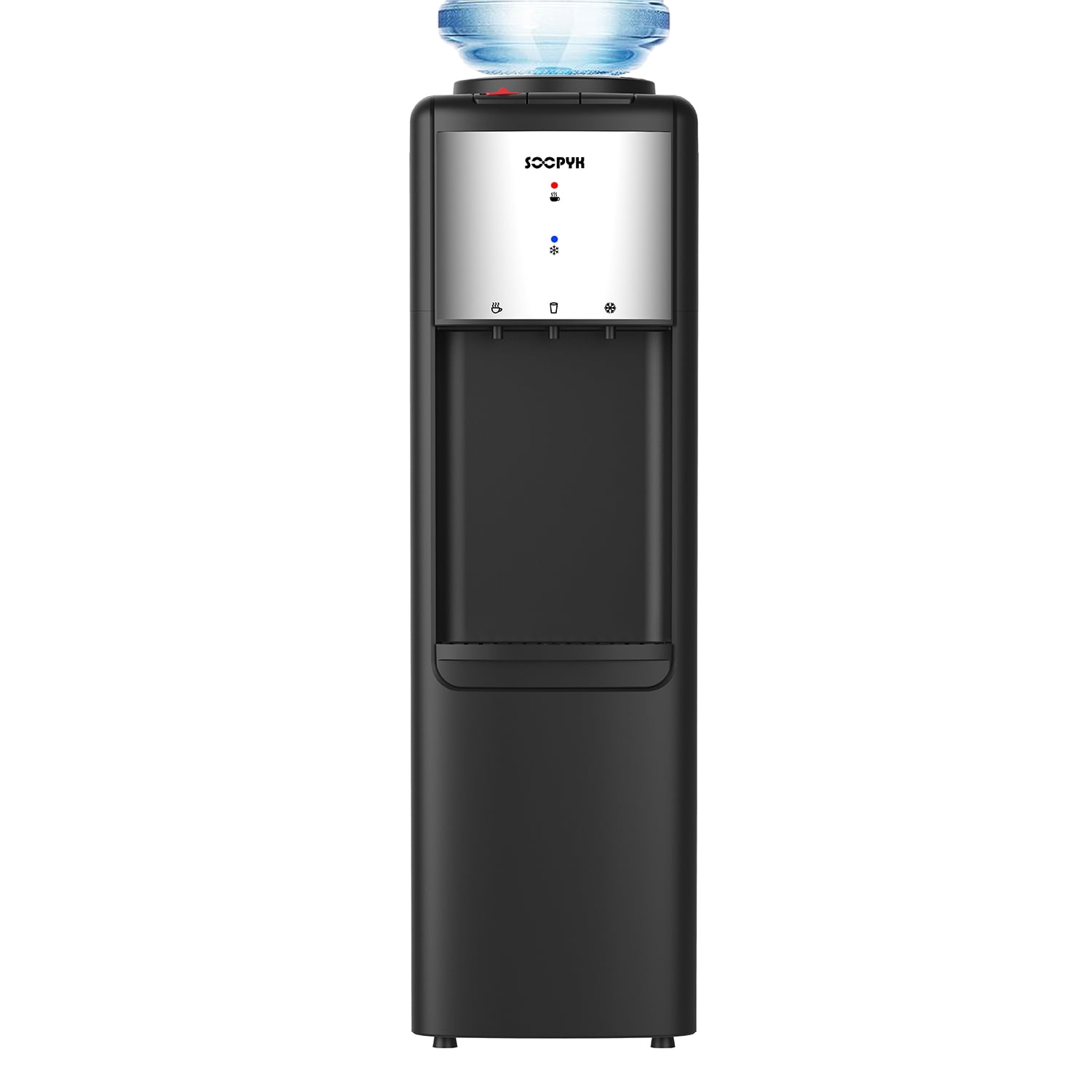 SOOPYK Top Loading Water Dispenser, Hot Cold Room Water Cooler for 3 or 5 Gallon Bottles,Child Safety Lock,Water Cooler Dispenser for Kitchens, Offices and More, Stainless Steel Water Tank