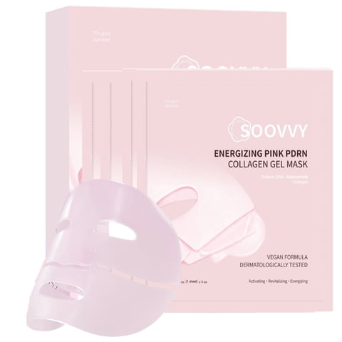 SOOVVY Energizing Pink Collagen Jelly Gel Mask , Overnight Face Mask for Glass Glow Skin Care ,Moisturizing Cooling Collagen Face Mask, Korean Skincare, 4ea