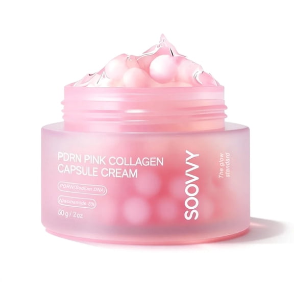 SOOVVY Pink Collagen Capsule Cream, Face Moisturizer, Lightweight Moisturizing Cream , Niacinamide for Uneven Skin Tone, Glow hydration, Korean Skin Care, 2 oz