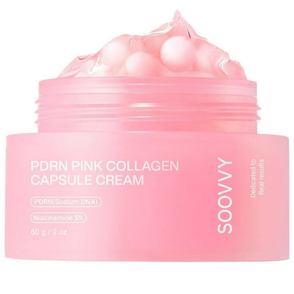 SOOVVY Pink Collagen Capsule Cream, Face Moisturizer, Lightweight Moisturizing Cream , Niacinamide for Uneven Skin Tone, Glow hydration, Korean Skin Care, 2 oz
