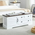 thumbnail image 1 of SOOWERY 48 Inch End of Bed Storage Bench, Farmhouse Bed Bench with Drawers and Cabinet, Rustic Shoe Storage Bench for Entryway, Bedroom,Living Room, White, 1 of 7