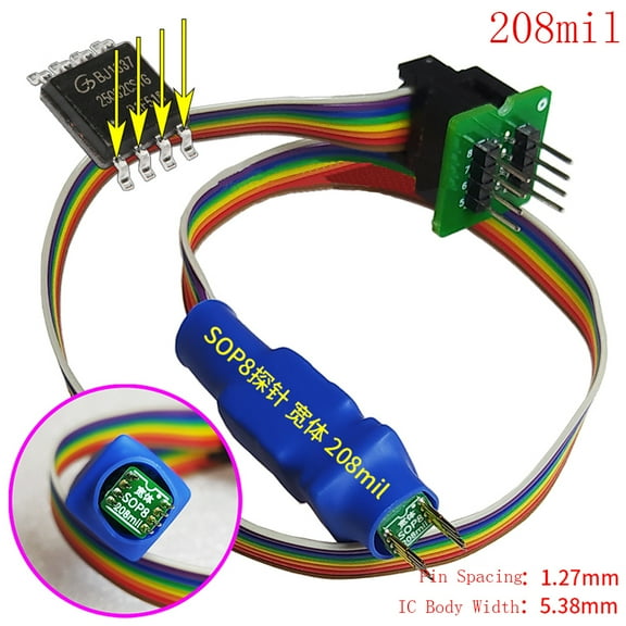 SOP8 Chip Probe Line,SOIC8 SOP8 Test Clip Probe Line 1.27mm Spacing for EEPROM 93CXX/25CXX/24CXX Circuit Programming on USB Programmer RT809F CH341A