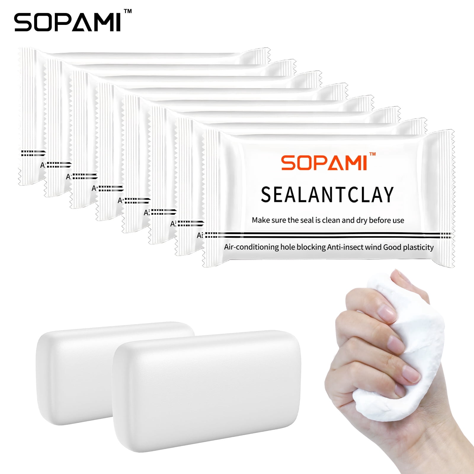 SOPAMI 10-Pack White Waterproof Sealant Putty - Quick Mending Mud & Duct Seal Clay for Wall Hole Repair, Drain Pipe Connection, Air Conditioning Vents & Cracks