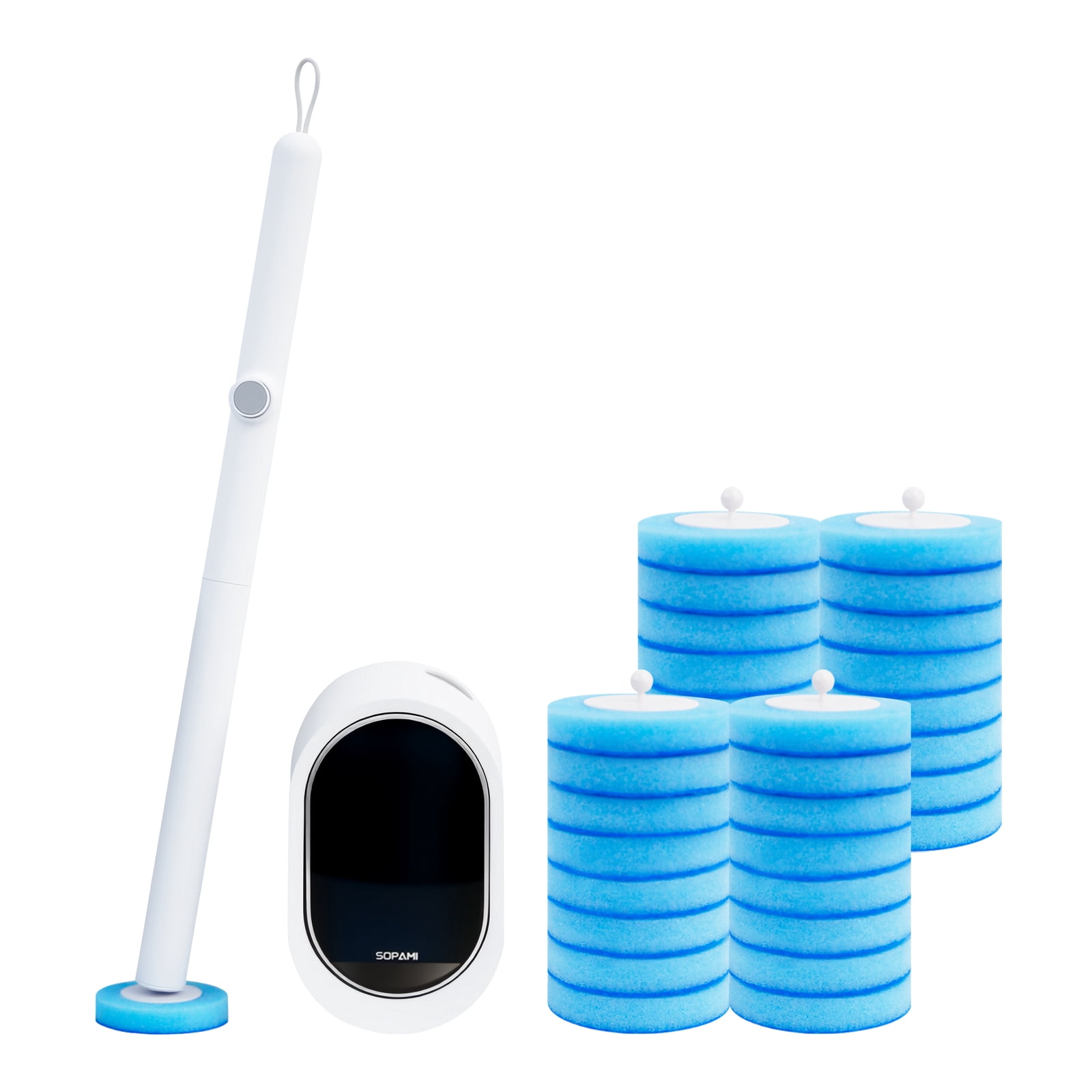 SOPAMI Disposable Toilet Cleaning System - Toilet Wand Kit with 32 High-Performance Refills, Wall Mounted Toilet Brush and Holder for Deep Cleaning Bathroom 32pcs