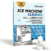 SOPAMI Ice Machine Cleaner and Descaler Tablets   12 Pack Ice Maker Cleaner Tablets, Nickel Safe Scale Remover for Countertop Portable Commercial Ice Makers, Compatible with Major Brands