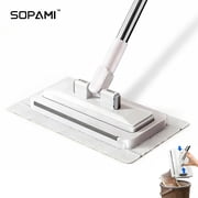 SOPAMI Sweep & Mop Kit Durable Cleaning Tool for Hardwood, Tile, Marble & Laminate Floors,Pet Hair Removal, Home, Kitchen Cleaning Essentials 2 Reusable Cleaning Pads&1pcs Disposable Dry Cloths