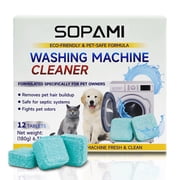 SOPAMI Washer Cleaner Tablets 12 | HE Front Load Top Load Washer, Remove Stubborn Pet Hair Odors, Septic Safe Pet Owner Solution